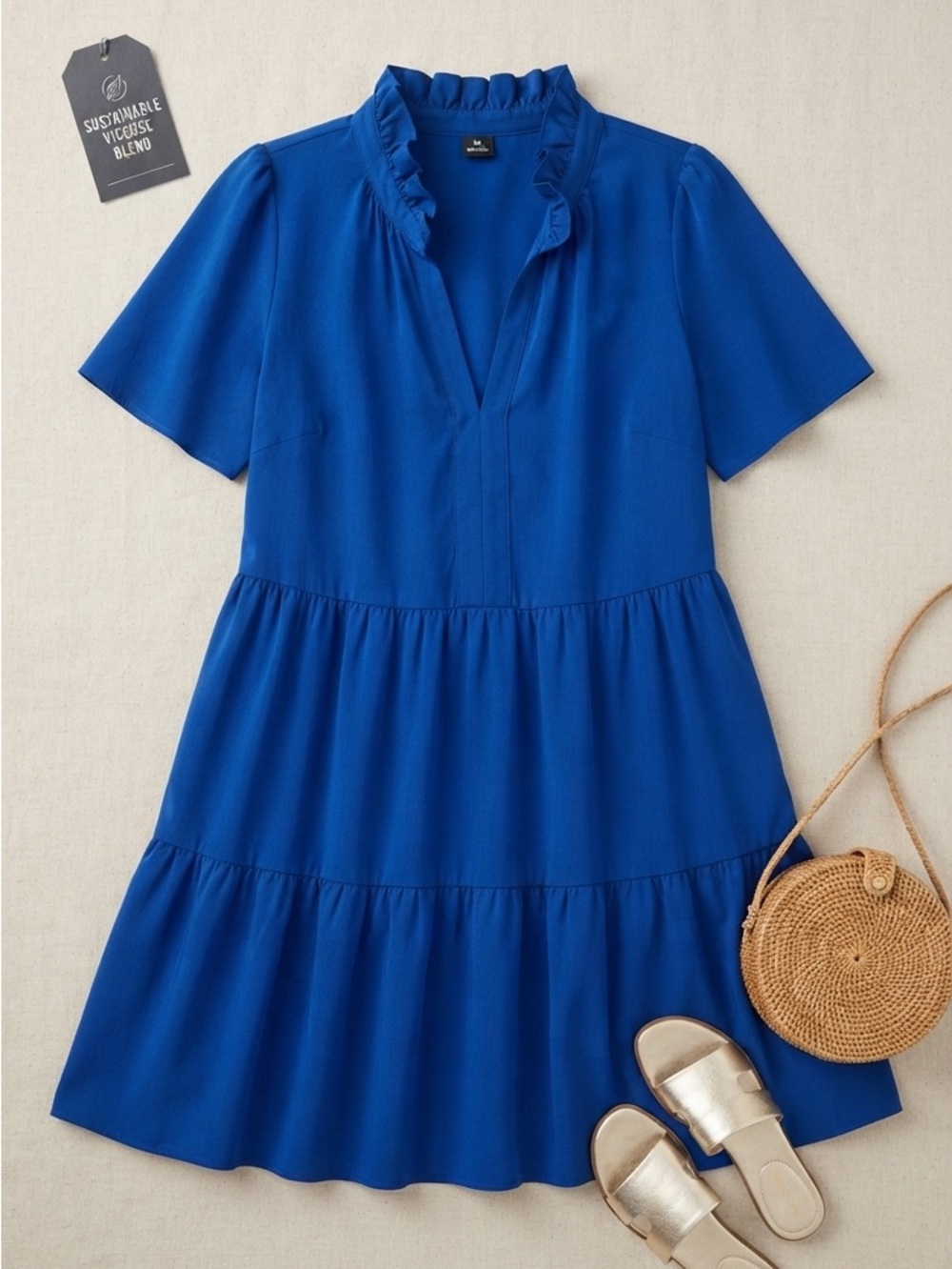 Women's Ruffle-Detail Tiered Tunic Dress - Blue